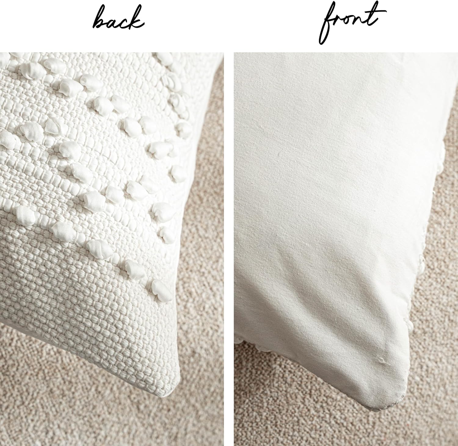 BlissBlush Pure White Decorative Throw Pillow Cover 22X22, Boho Accent Pillow for Couch, Square Modern Farmhouse Pillowcase for Living…