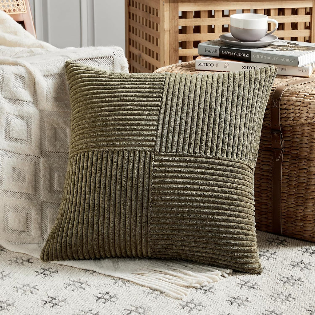 Fancy Homi 2 Packs Olive Green Decorative Throw Pillow Covers 18x18 Inch for Living Room Couch Bed Sofa, Rustic Farmhouse Boho Home…