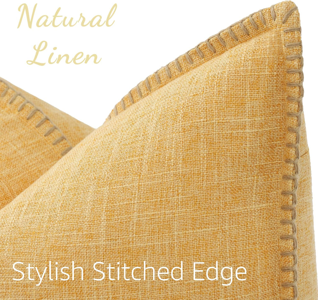 decorUhome Summer Decorative Throw Pillow Covers 16x16 Set of 2 Square Faux Linen Outdoor Neutral Farmhouse Pillow Covers with Stitched…