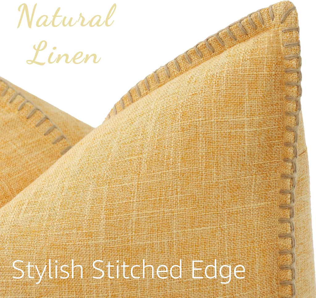 decorUhome Summer Decorative Throw Pillow Covers 24x24 Set of 2 Square Faux Linen Outdoor Neutral Farmhouse Euro Sham Pillow Covers with…
