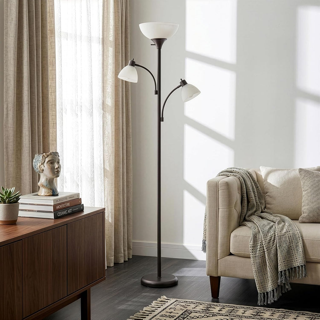 Brightech Sky Dome Double LED Floor lamp, Torchiere Super Bright Floor Lamp with 2 Reading Lamps for Living Rooms & Offices - Dimmable…