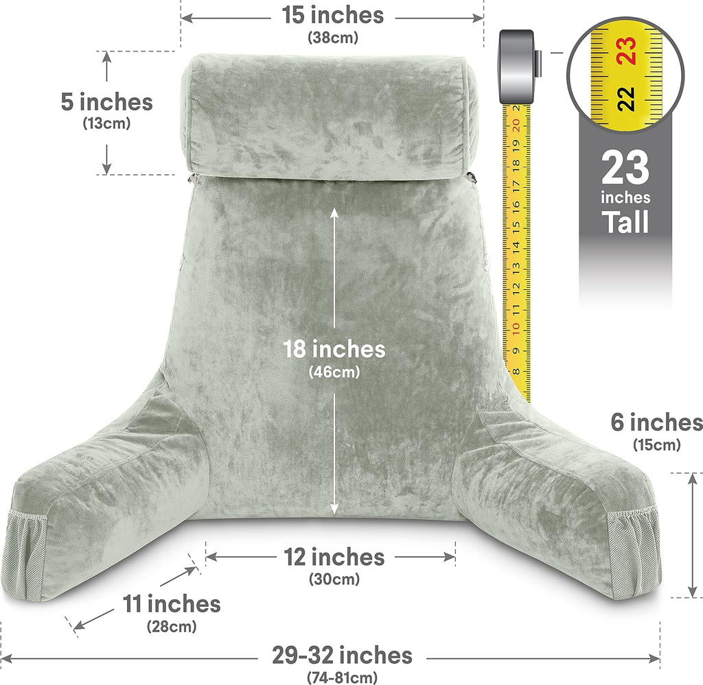 Husband Pillow Medium Reading Pillow with Arms - 23" Backrest for Sitting Up in Bed - Firm Support Bed Rest Pillow for Adults, Neck Roll…