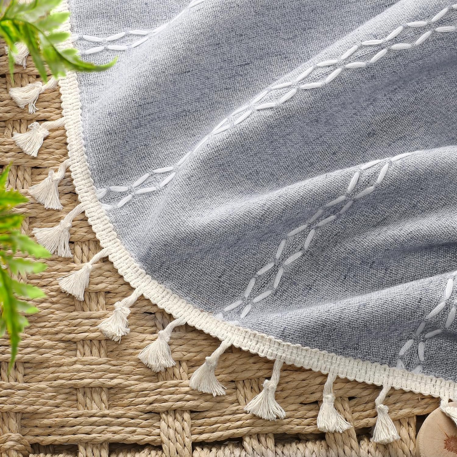 XOGUIBO Blue Boho Blackout Curtains 2 Panels 84 Inch for Living Room Bedroom, Linen Texture Farmhouse Curtains with Tassels and Whit…