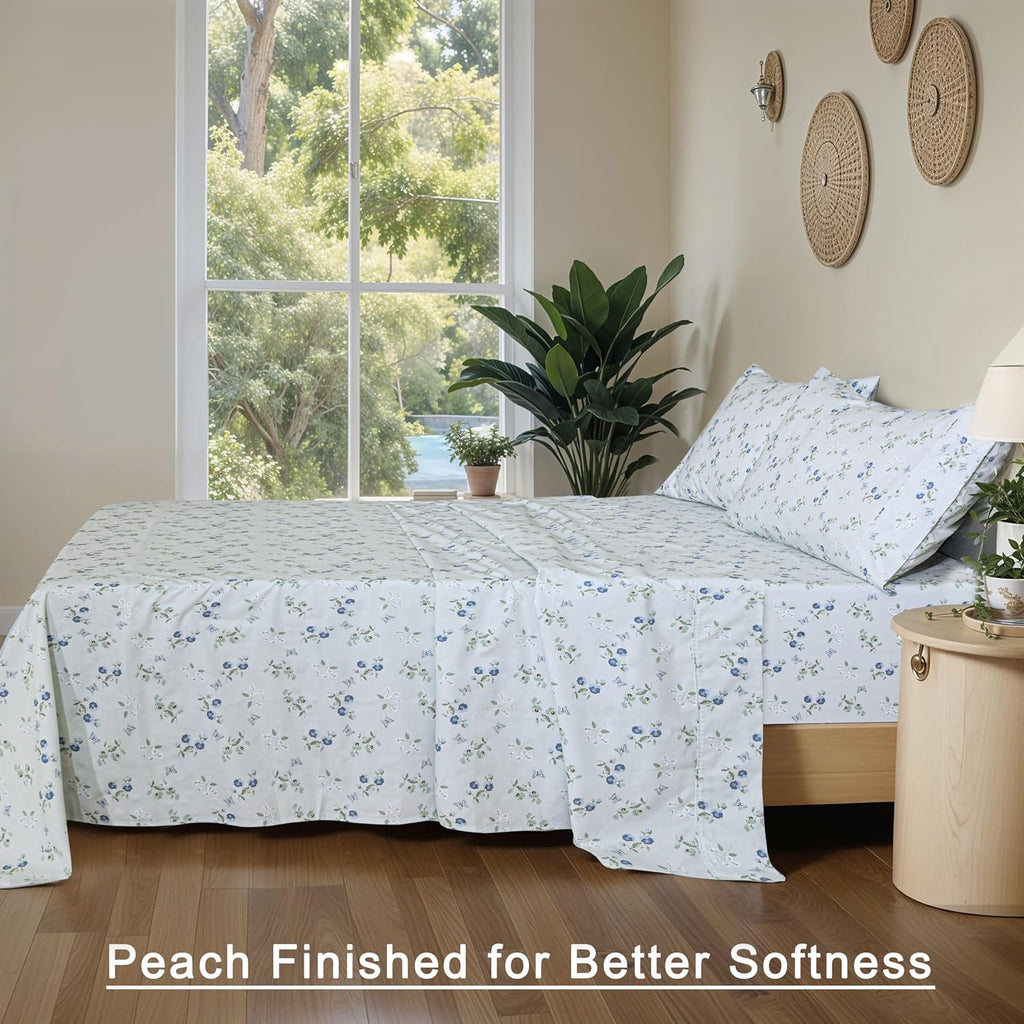 Ruvanti 100% Cotton Organic Percale Sheets Queen Size – Crisp Cooling Bed Sheets for Hot Sleepers, Deep Pocket 15”, Soft Peach Finish, Brea…