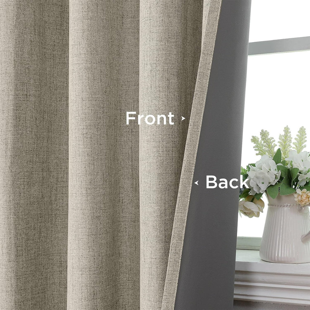Cucraf 100% Blackout Curtains 54 inches Length 2 Panels Set, Room Darkening Linen Textured Curtain Grommet for Bedroom Living Room, Light B…