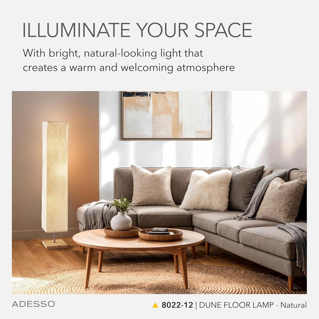 Adesso Three Light Floor Lamp – Natural Wood Base & Adjustable Brightness – Perfect Lighting for Bedroom, Living Room and Corner Decor…