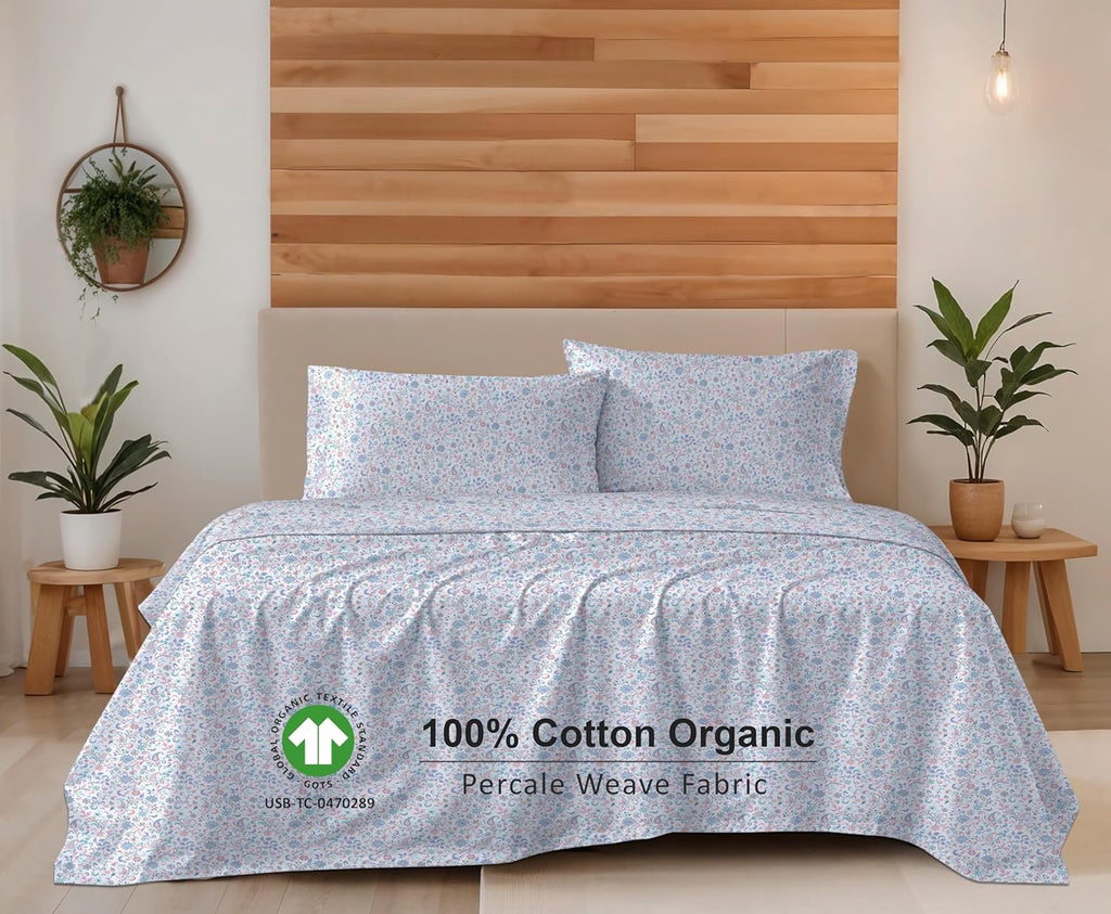 Ruvanti 100% Cotton Organic Percale Sheets Twin Size – Crisp Cooling Bed Sheets for Hot Sleepers, Deep Pocket 15”, Soft Peach Finish, Breat…