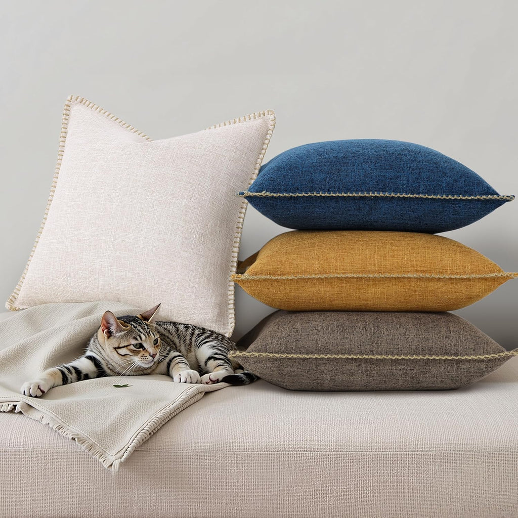 decorUhome Summer Decorative Throw Pillow Covers 22x22 Set of 2 Faux Linen Farmhouse Euro Sham Pillow Covers with Stitched Edge Outdoor…