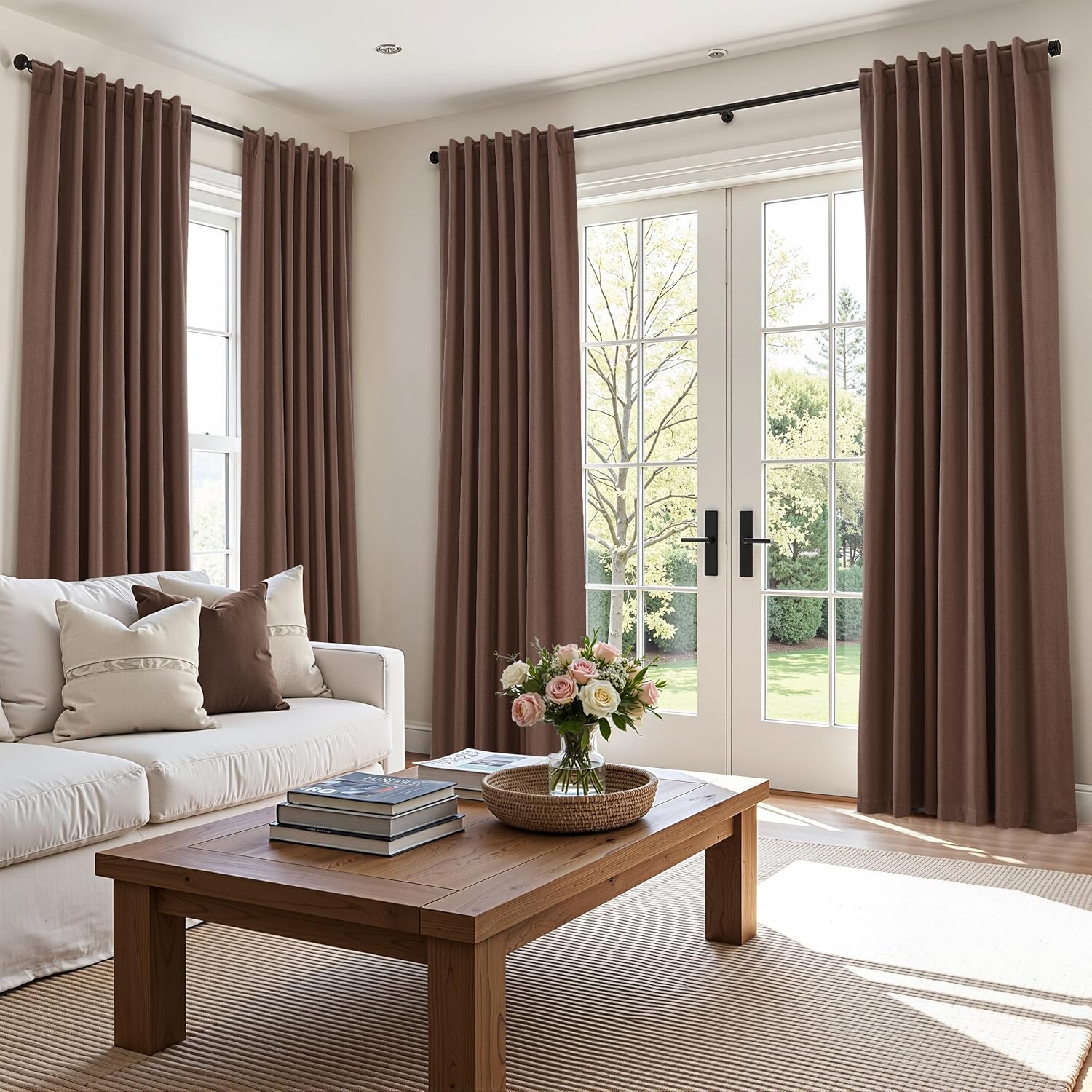 Guken Cappuccino 100% Blackout Linen Curtains 84 Inch Length 2 Panels Set for Living Room Bedroom Back Tab/Rod Pocket Thermal Insulated Far…