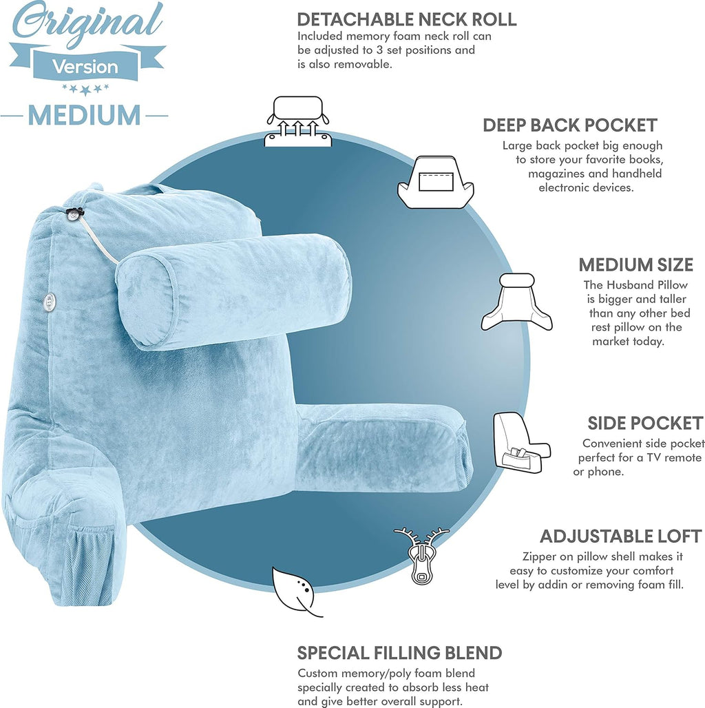 HusbandPillow Husband Pillow Medium Reading Pillow with Arms - 23" Backrest for Sitting Up in Bed - Firm Support Bed Rest Pillow for Adults…