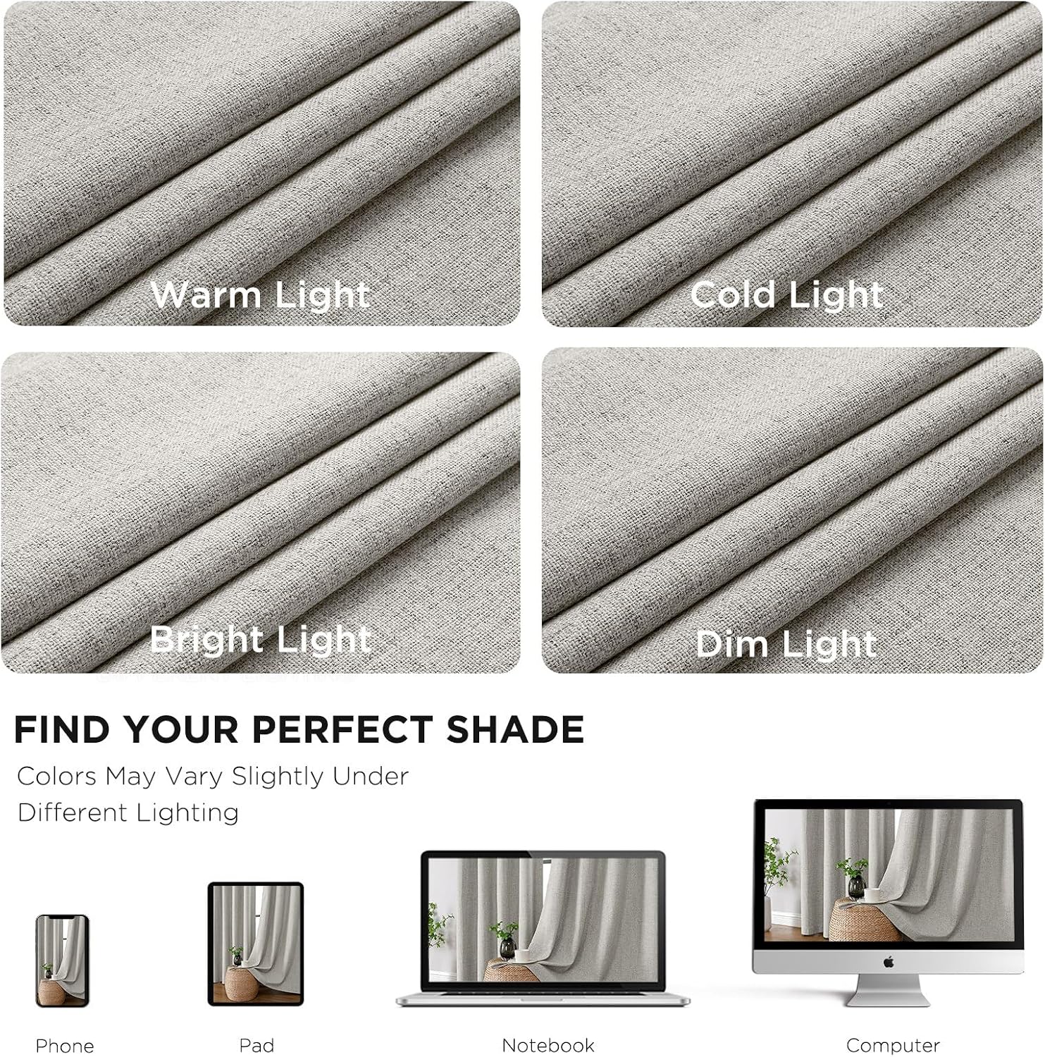 Cucraf 100% Blackout Curtains 63 inches Length 2 Panels Set, Room Darkening Linen Textured Curtain Grommet for Bedroom Living Room, Light B…