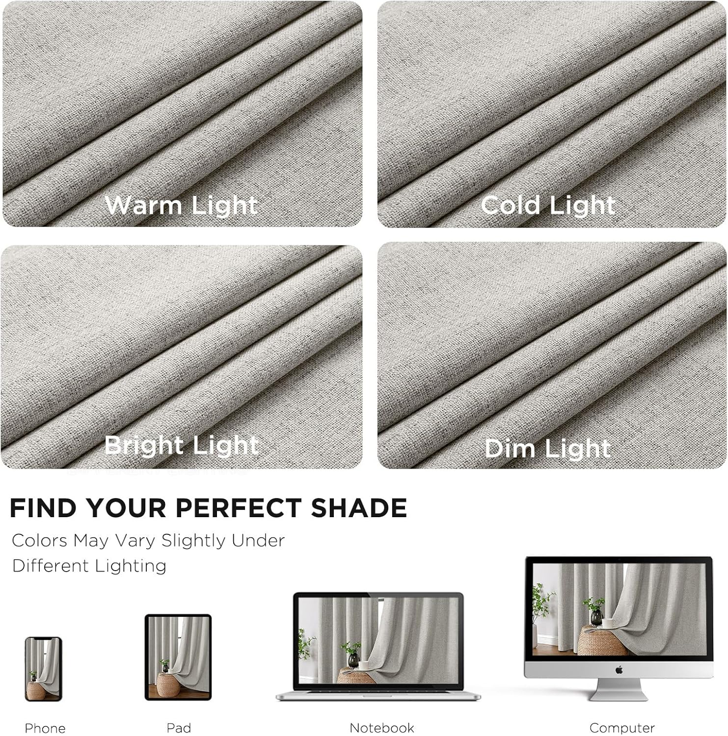 Cucraf 100% Blackout Curtains 96 inches Length 2 Panels Set, Room Darkening Linen Textured Curtain Grommet for Bedroom Living Room, Light B…