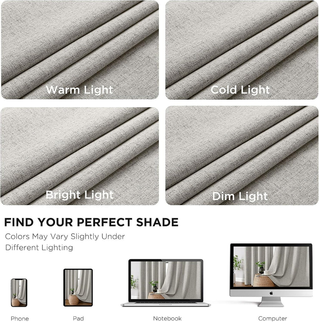 Cucraf 100% Blackout Curtains 54 inches Length 2 Panels Set, Room Darkening Linen Textured Curtain Grommet for Bedroom Living Room, Light B…