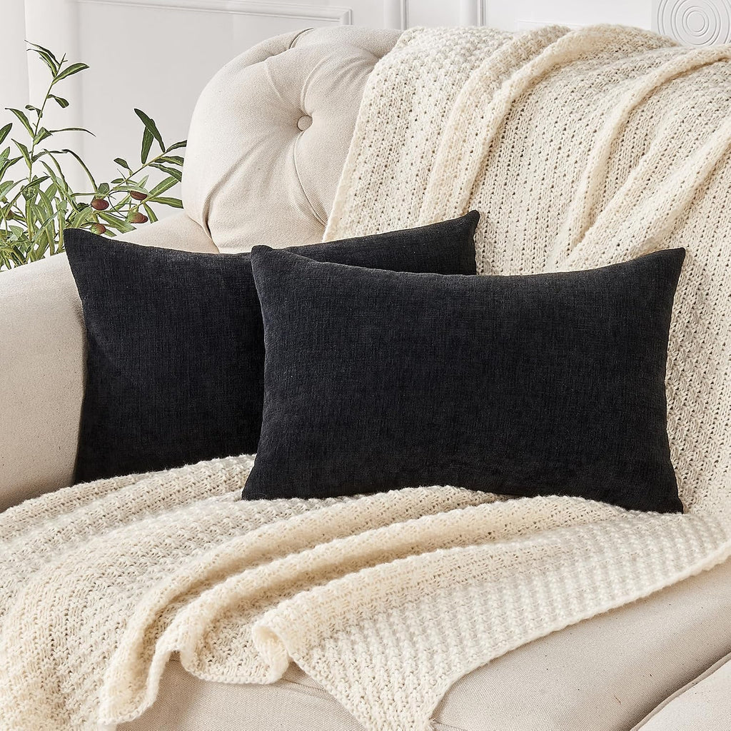 Gawamay Lumbar Pillow Cover Decorative Rectangle Throw Pillow Covers 12"x20" Inch Set of 2, Super Soft Chenille Pillowcase for Living Room…