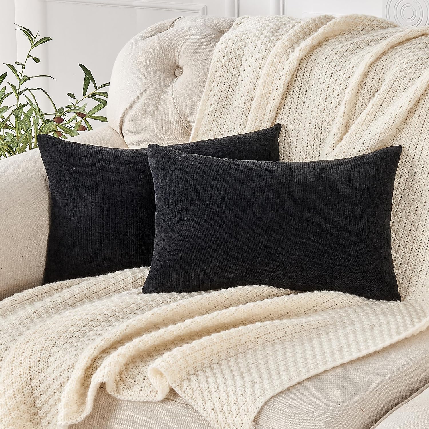 Gawamay Lumbar Pillow Cover Decorative Rectangle Throw Pillow Covers 12"x20" Inch Set of 2, Super Soft Chenille Pillowcase for Living Room…