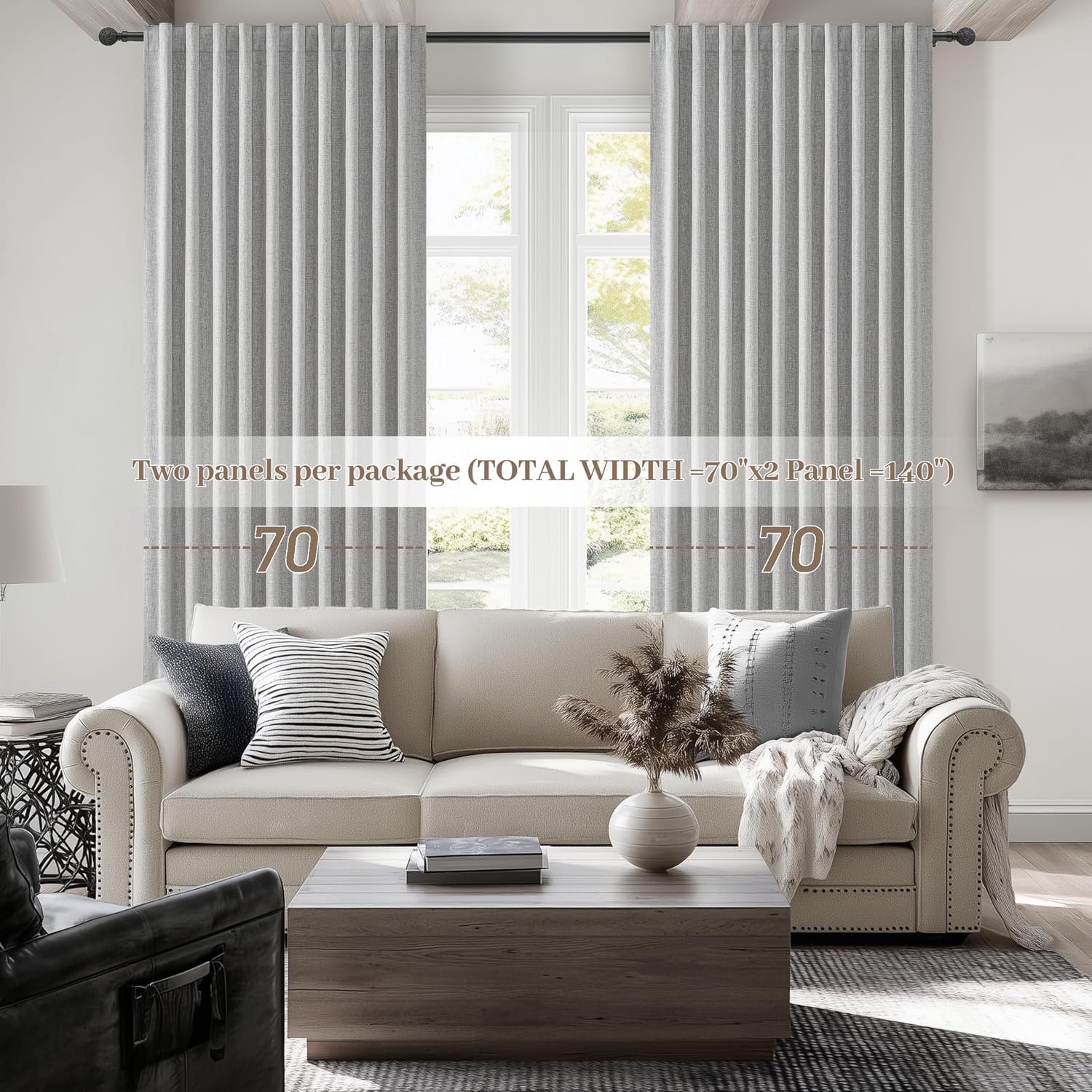 Qjmydeco Gray Blackout Curtains 70 Inches Extra Wide Linen Curtains 96 Inch Length for Kids Boys Room/Nursery, Pleated Bedroom Thermal Drap…