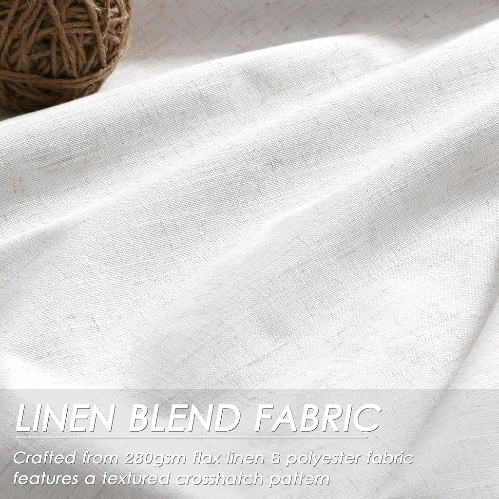 Nanspring Cream 100% Blackout Linen Curtains for Bedroom 132 Inches Long Back Tab Thermal Insulated Neutral Boho Farmhouse Decor Black Out…