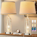 SRJJA Farmhouse Table Lamps for Living Room Set of 2 - Rustic Industrial Bedside Lamps for Bedroom Nightstand with Nightlight and USB…