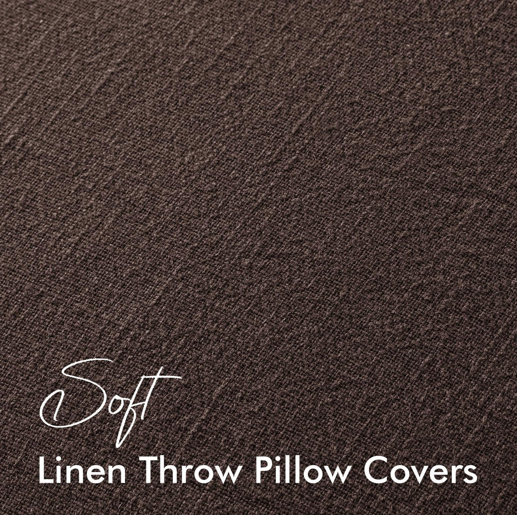 EMEMA Throw Pillow Covers Decorative Linen Pillow Covers 24x24 Inch Dark Brown Boho Farmhouse Neutral Couch Throw Pillows for Bed Pack of…