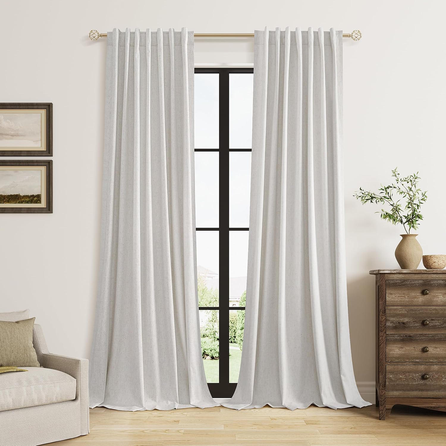 Guken Natural 100% Blackout Curtains 102 Inch Length 2 Panels Set for Living Room Bedroom Back Tab Winter Thermal Insulated Black Out High…