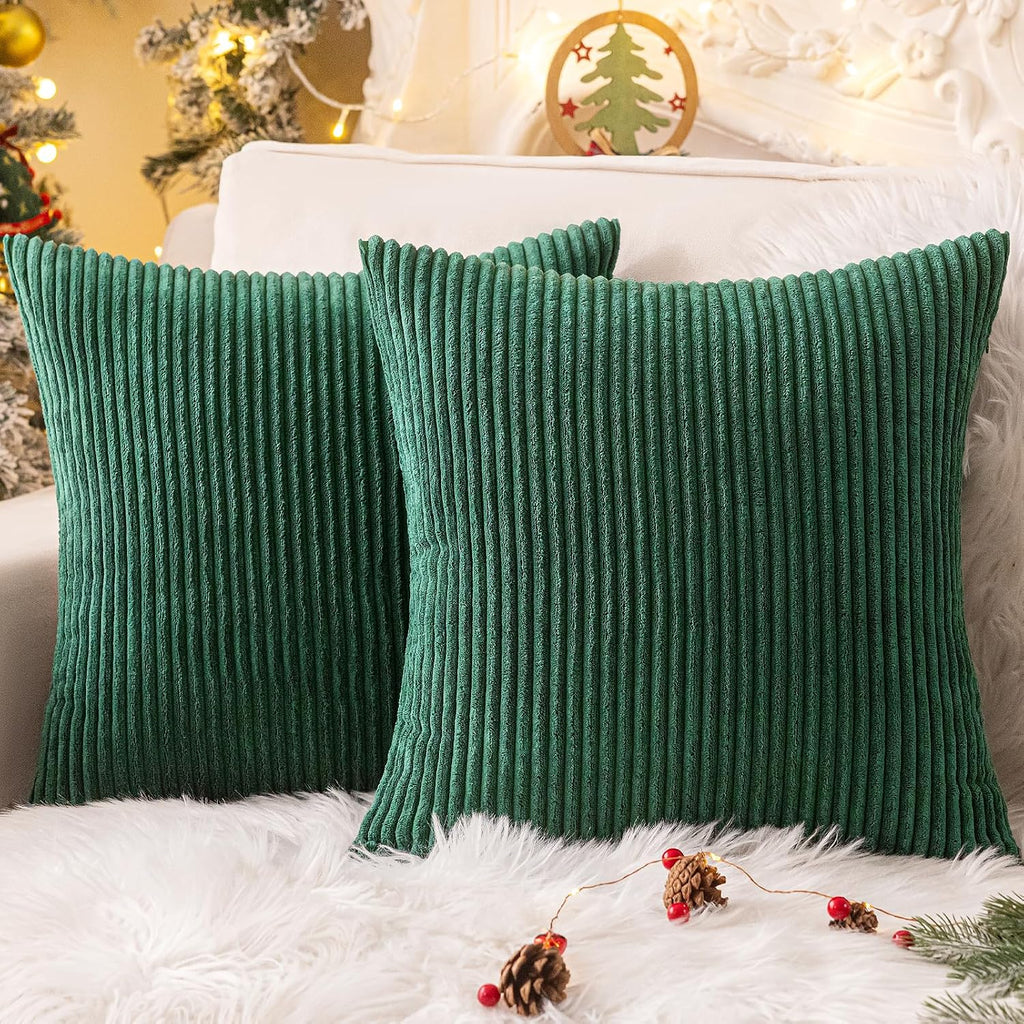 Softalker Spring Pillow Covers 16x16 Set of 2, Super Soft Boho Striped Corduroy Pillow Cover, Outdoor Decorative Throw Pillows for Sofa Cou…
