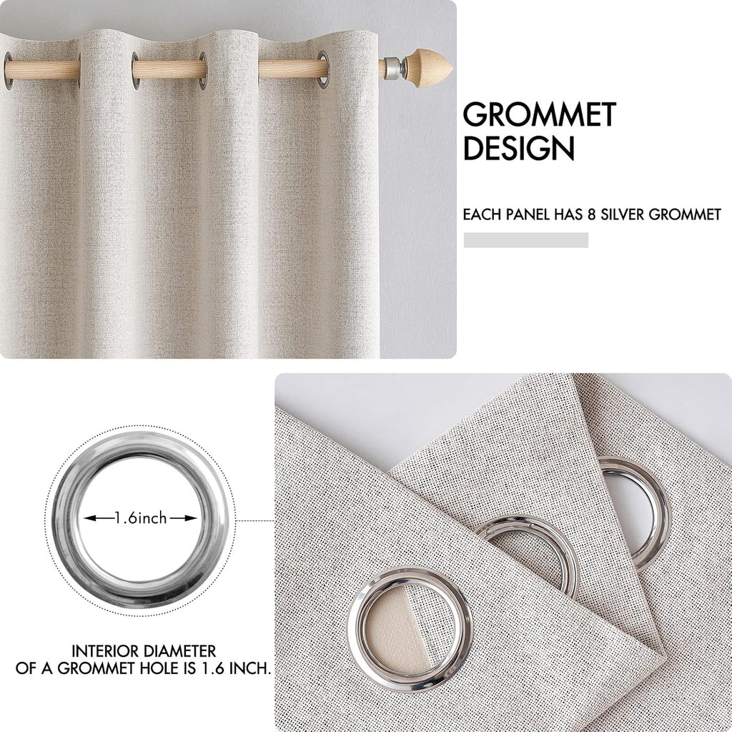 Miulee 100% Blackout Linen Textured Curtains for Bedroom Solid Thermal Insulated Ivory Grommet Room Darkening Curtains & Drapes Luxury Deco…