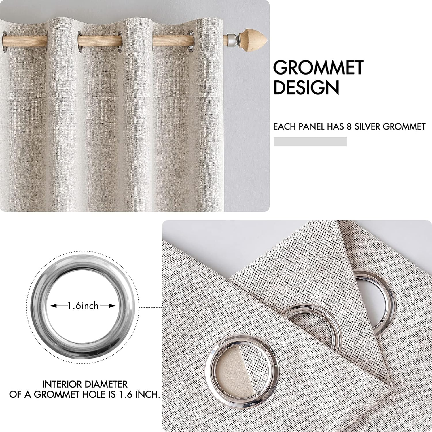 Miulee 100% Blackout Linen Textured Curtains for Bedroom Solid Thermal Insulated Ivory Grommet Room Darkening Curtains & Drapes Luxury Deco…