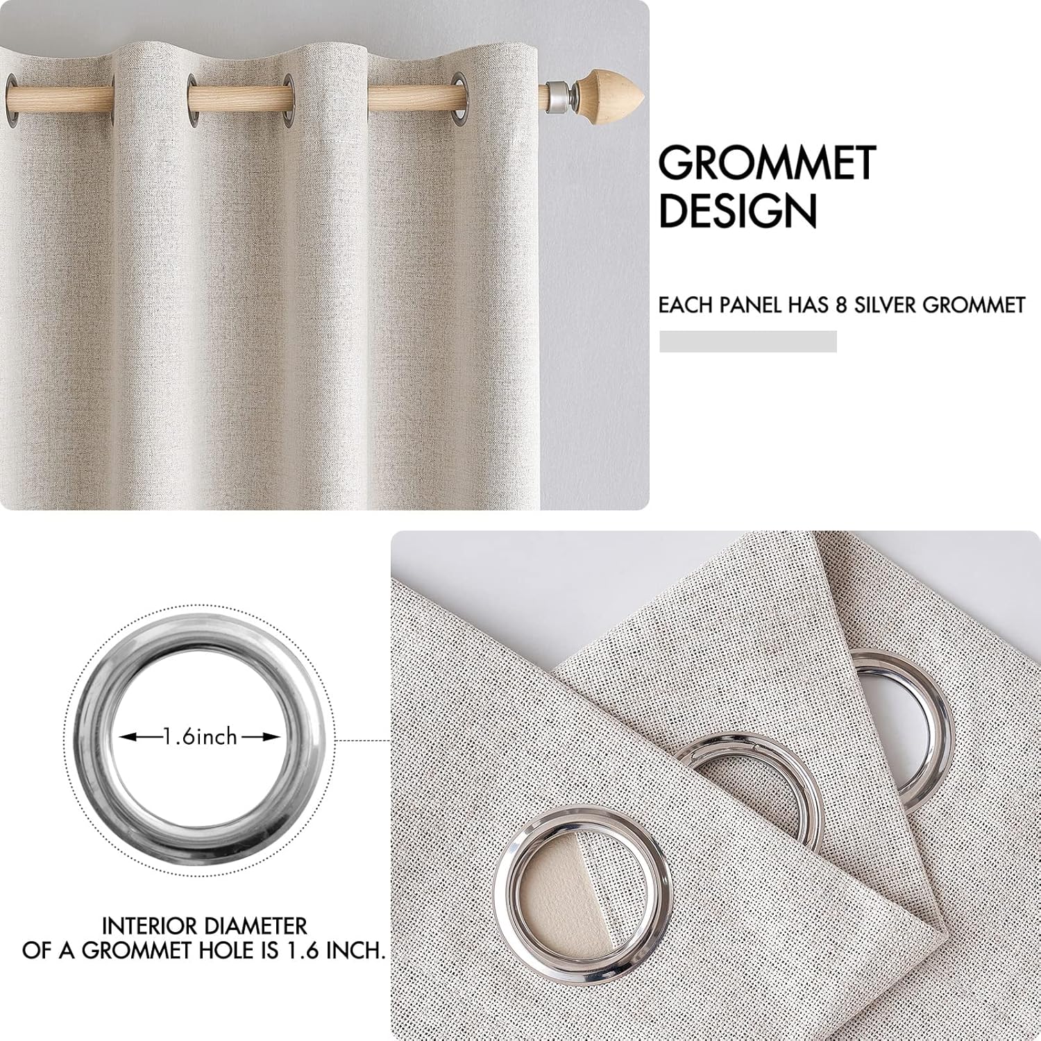 Miulee 100% Blackout Linen Textured Curtains for Bedroom Solid Thermal Insulated Ivory Grommet Room Darkening Curtains & Drapes Luxury Deco…