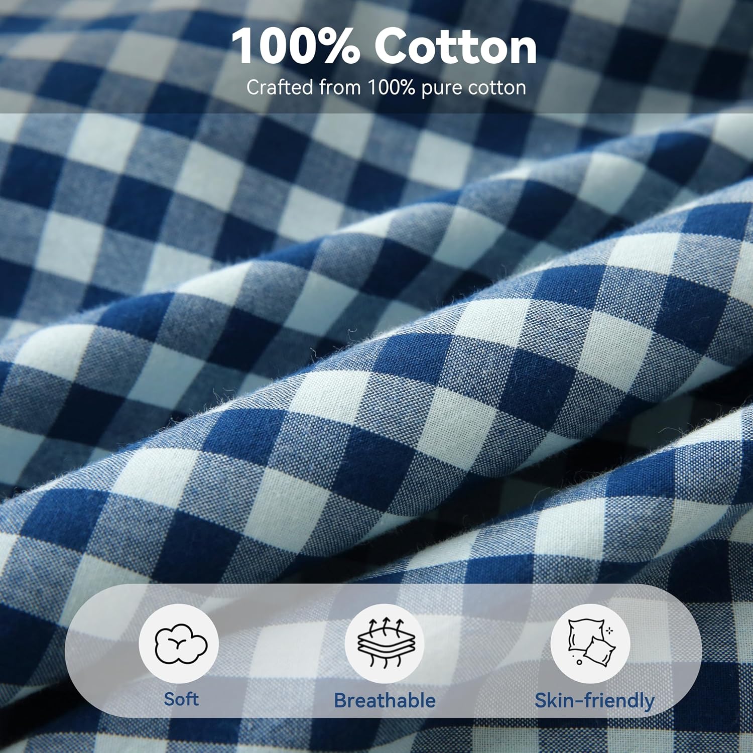 Jilboo 2 Pack 18 x18 inches Navy Blue/White Checkered Throw Pillow Covers 100% Washed Cotton Vintage Ruffle Trim Decorative Gingham Pillowc…