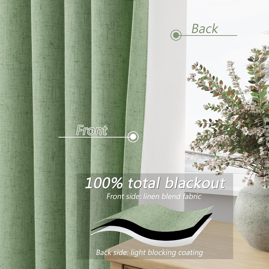 Guken 100% Blackout Linen Curtains 102 Inch Length 2 Panels Set for Living Room Bedroom Back Tab Thermal Insulated Black Out Linen Drapes R…