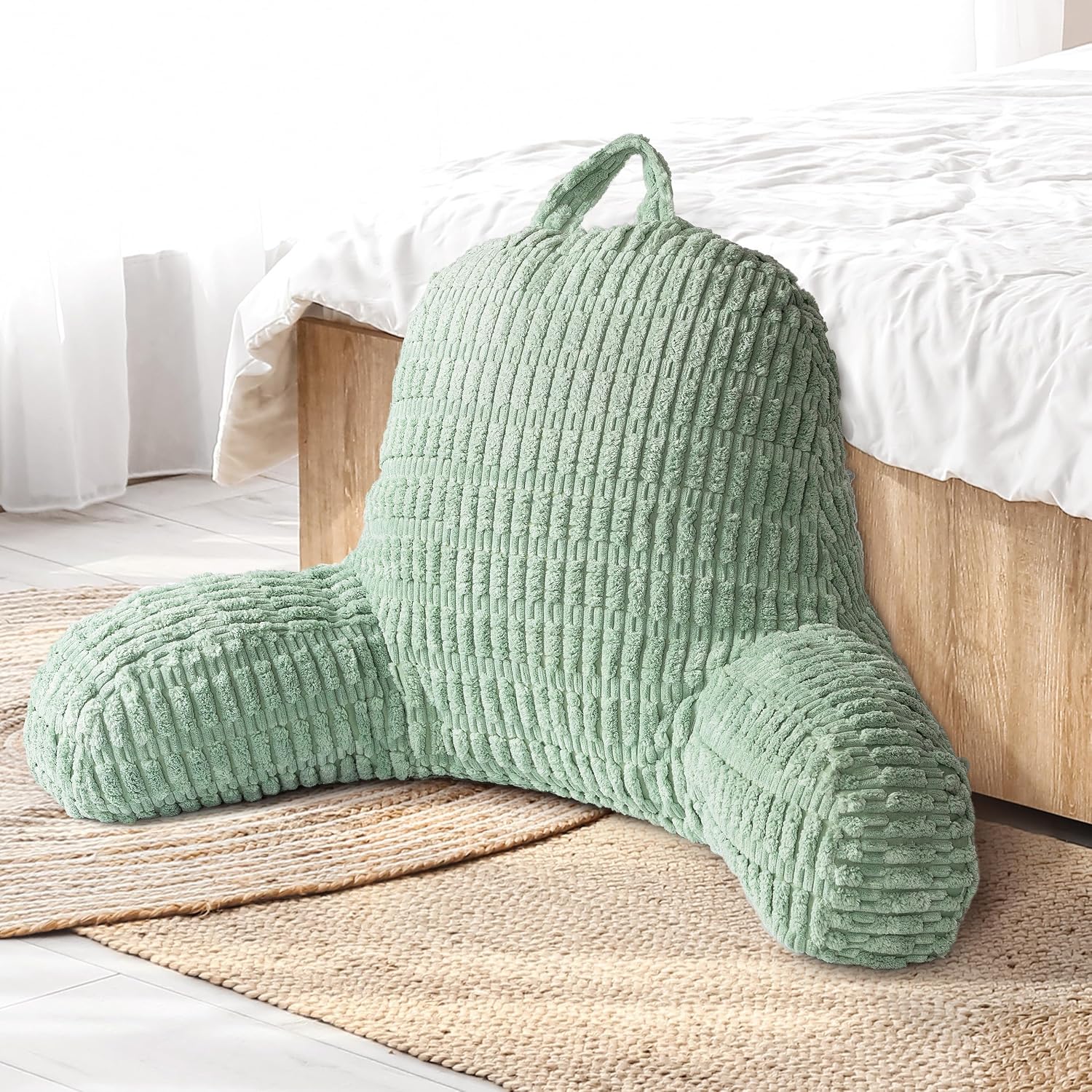 Aels Large Reading Pillow Replacement Cover with Arms and Pockets (Cover ONLY), 18" Soft Corduroy Striped Backrest Pillow Cover Fits Standa…