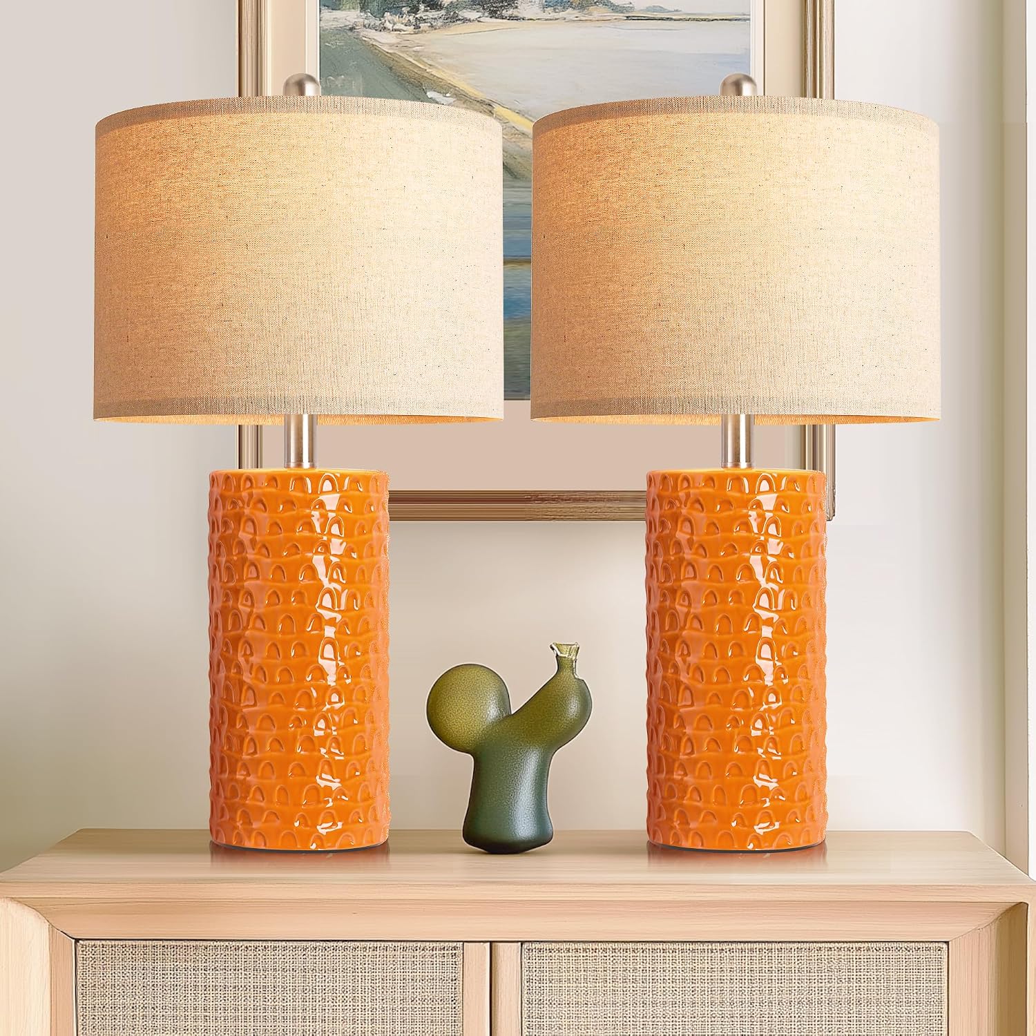 PARTPHONER 23" Modern Ceramic Table Lamp Set of 2, Table Lamps for Living Room, Rustic Farmhouse Bedside Lamps Nightstand lamp for…