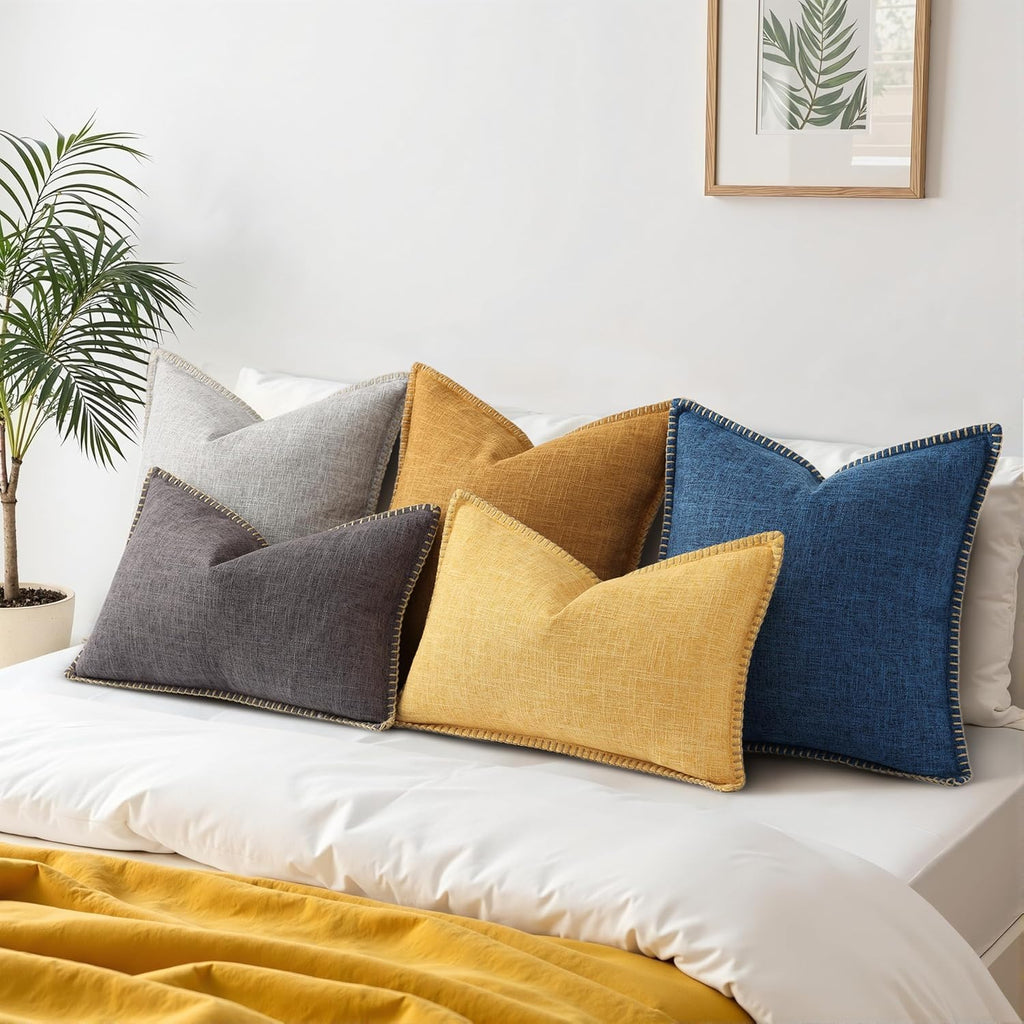 decorUhome Summer Decorative Throw Pillow Covers 26x26 Set of 2 Faux Linen Farmhouse Euro Sham Pillow Covers with Stitched Edge Outdoor…