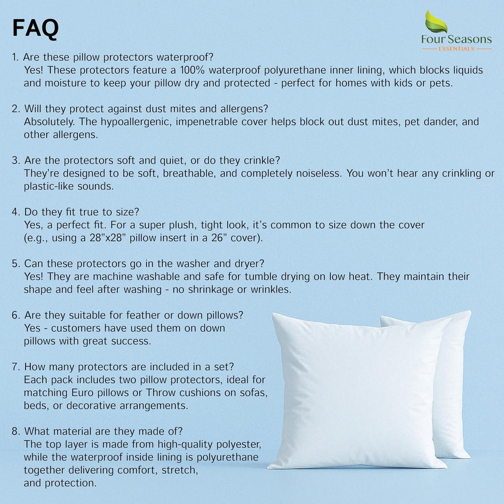 Throw Pillow Covers (Set of 2) - Square 18x18 Pillow Protectors Waterproof Hypoallergenic Dust Proof Zippered Encasement