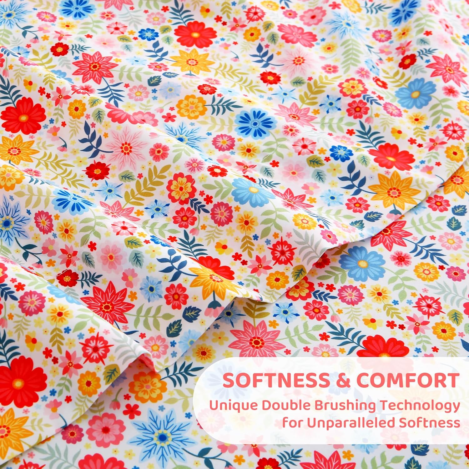 mooreeke Cozy Floral Microfiber Printed Floral Full Sheet Set - Soft & Breathable Colorful Flower Custers Bed Sheets with Extra Deep Pocket…