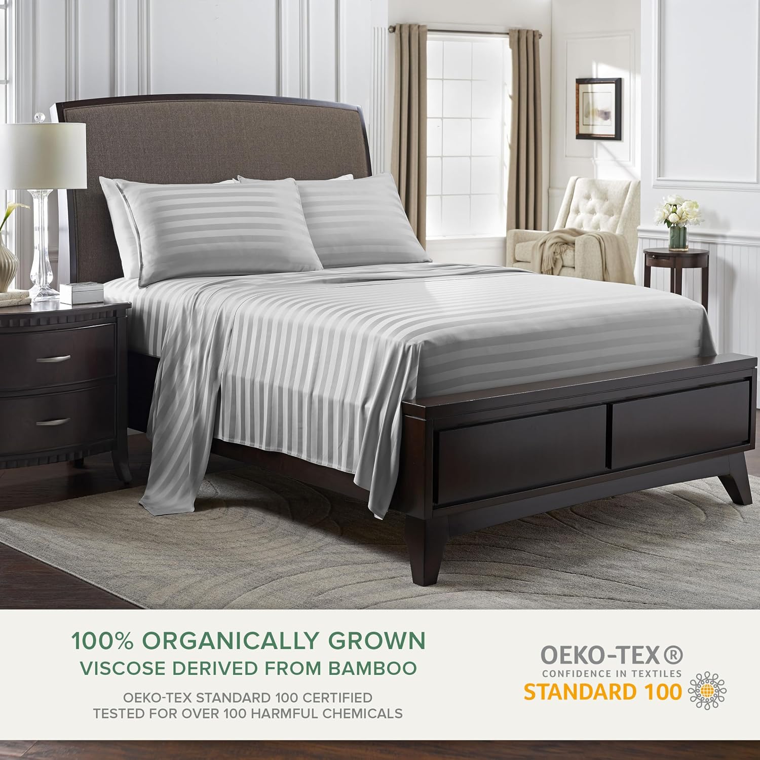PureBamboo Pure Bamboo Queen Sheets, Genuine 100% Organic Viscose Derived from Bamboo Bed Sheet Set, Luxuriously Soft & Cooling, Double Sti…