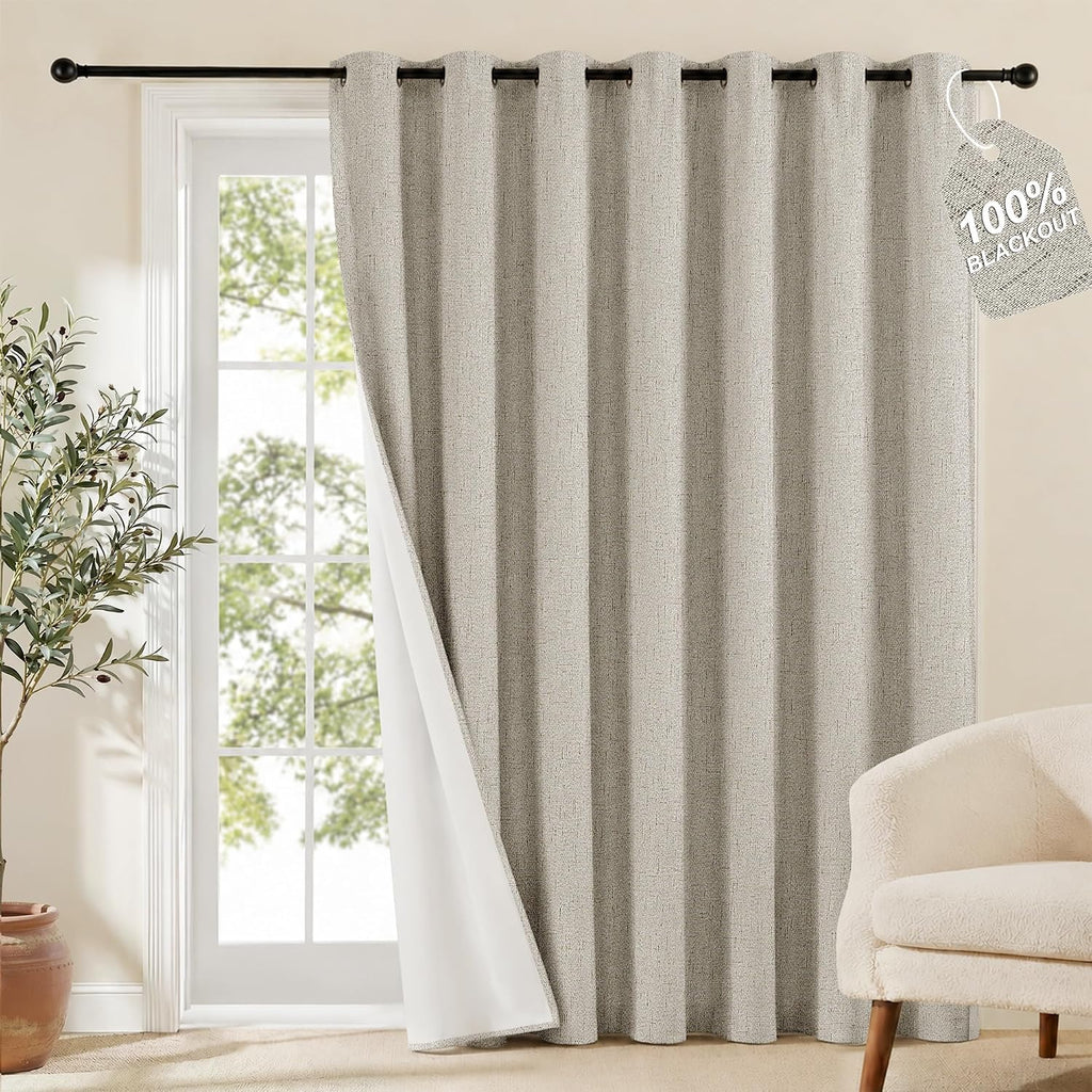 Nicetown 100% Blackout Linen Sliding Door Curtains with White Liner Composite, Grommet Extra Wide Window Treatments Room Divider Drapes for…