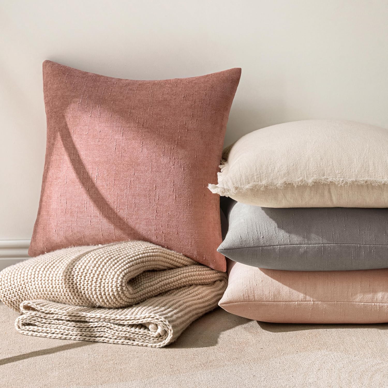 MIULEE Pack of 2 Decorative Throw Pillow Covers Soft Chenille Throw Pillows Solid Textured Cushion Covers for Spring Valentine's Day…