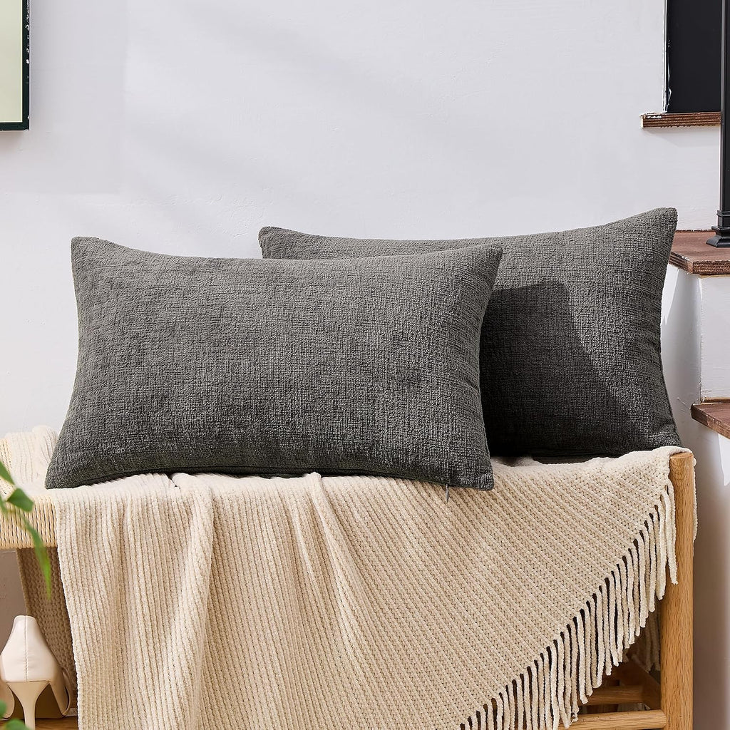 Gawamay Set of 2 Decorative Lumbar Soft Chenille Throw Pillow Covers 12x20 Inch (30x50 CM), Boho Farmhouse Cushion Cases, Couch Pillow Cove…