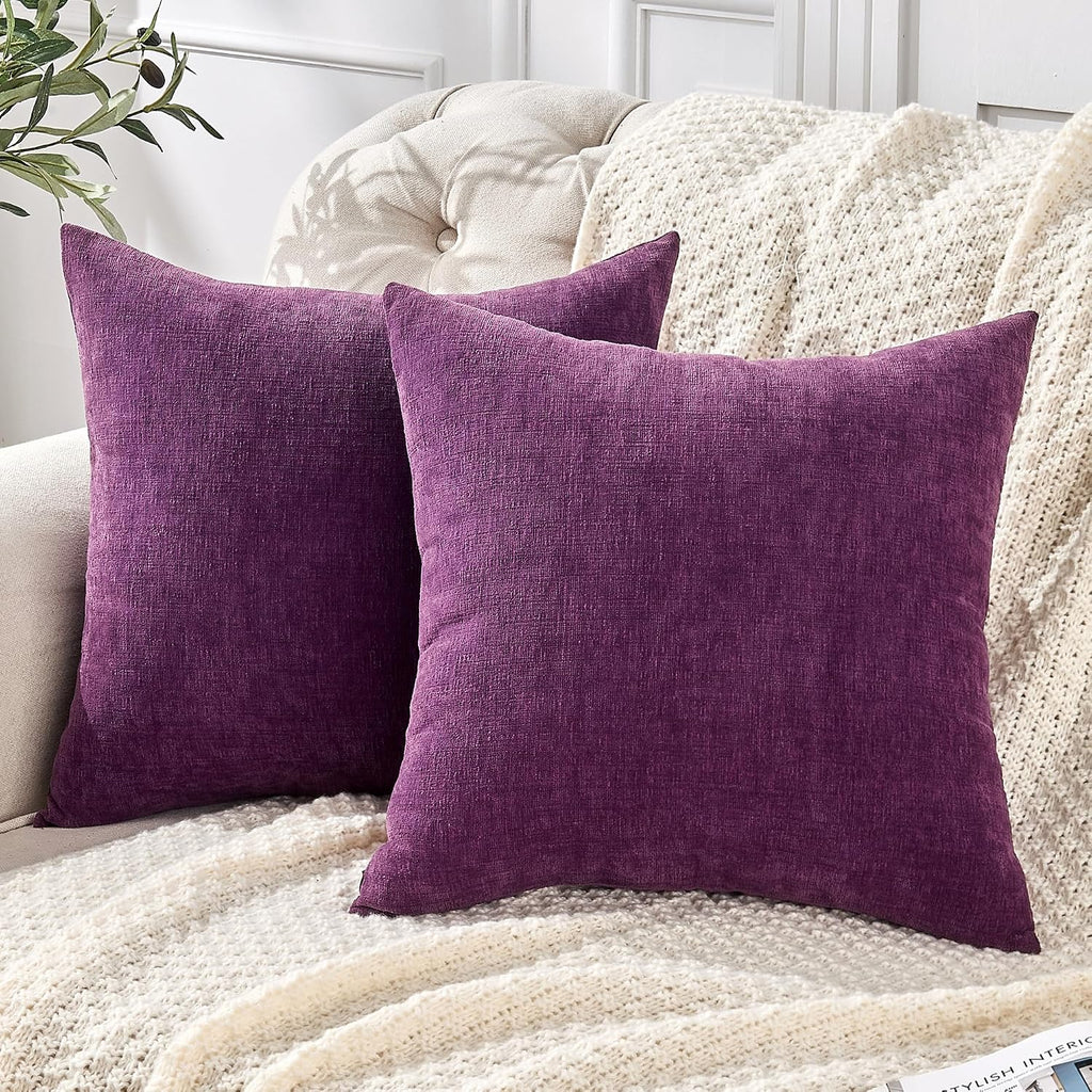Gawamay Decorative Throw Pillow Covers 16x16 Inch Set of 2, Super Soft Chenille Square Pillows Farmhouse Fall Pillowcase for Living Room Be…