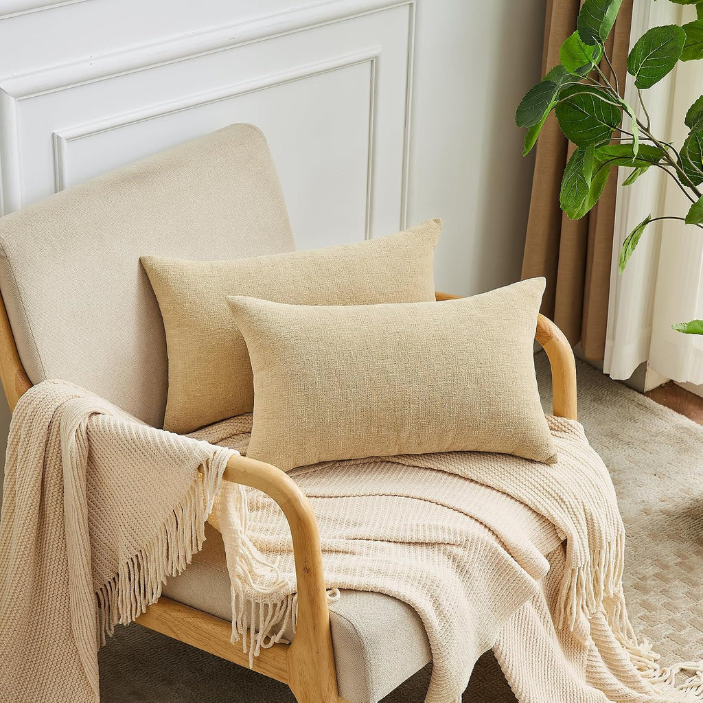 Gawamay Lumbar Decorative Throw Pillow Covers 12"x20" Inch Set of 2, Super Soft Chenille Rectangle Pillowcase for Living Room Bedroom Sofa…