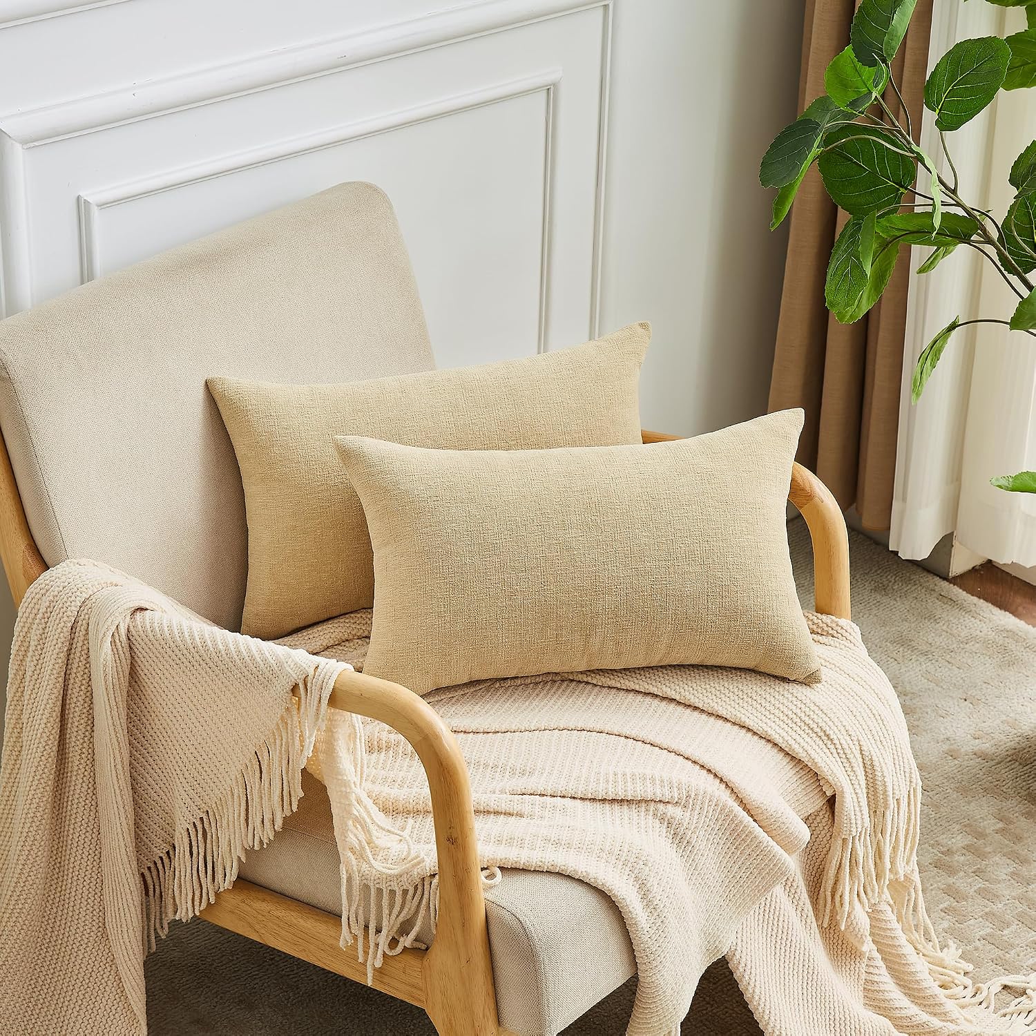 Gawamay Lumbar Decorative Throw Pillow Covers 12"x20" Inch Set of 2, Super Soft Chenille Rectangle Pillowcase for Living Room Bedroom Sofa…