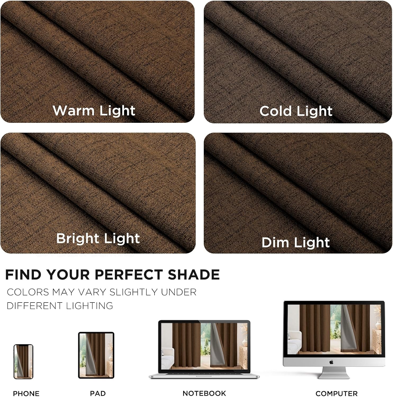 Joydeco Blackout Curtains for Bedroom - 100% Light Blocking 2 Panels Cappuccino Drapes 66" W x 84" L, Thermal Insulated Room Darkening Curt…