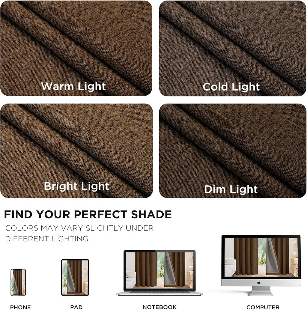 Joydeco Blackout Curtains for Bedroom - 100% Light Blocking 2 Panels Cappuccino Drapes 66"W x 108"L, Thermal Insulated Room Darkening Curta…