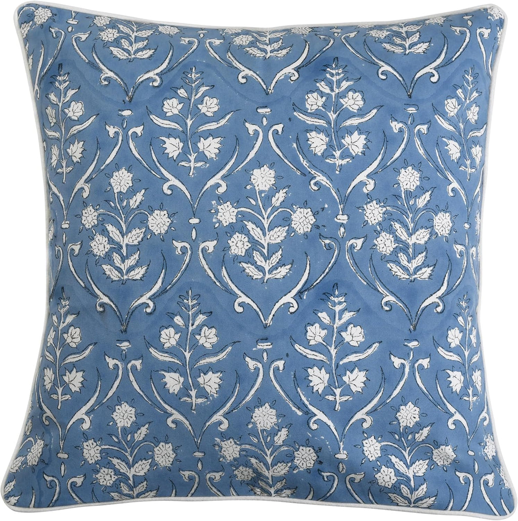 Ridhi Block Print Cornflower Blue Pillow Cover 24" x 24" (Pack of 2) Decorative Couch Pillows for Living Room, Chic Boho Cute Outdoor Pillo…