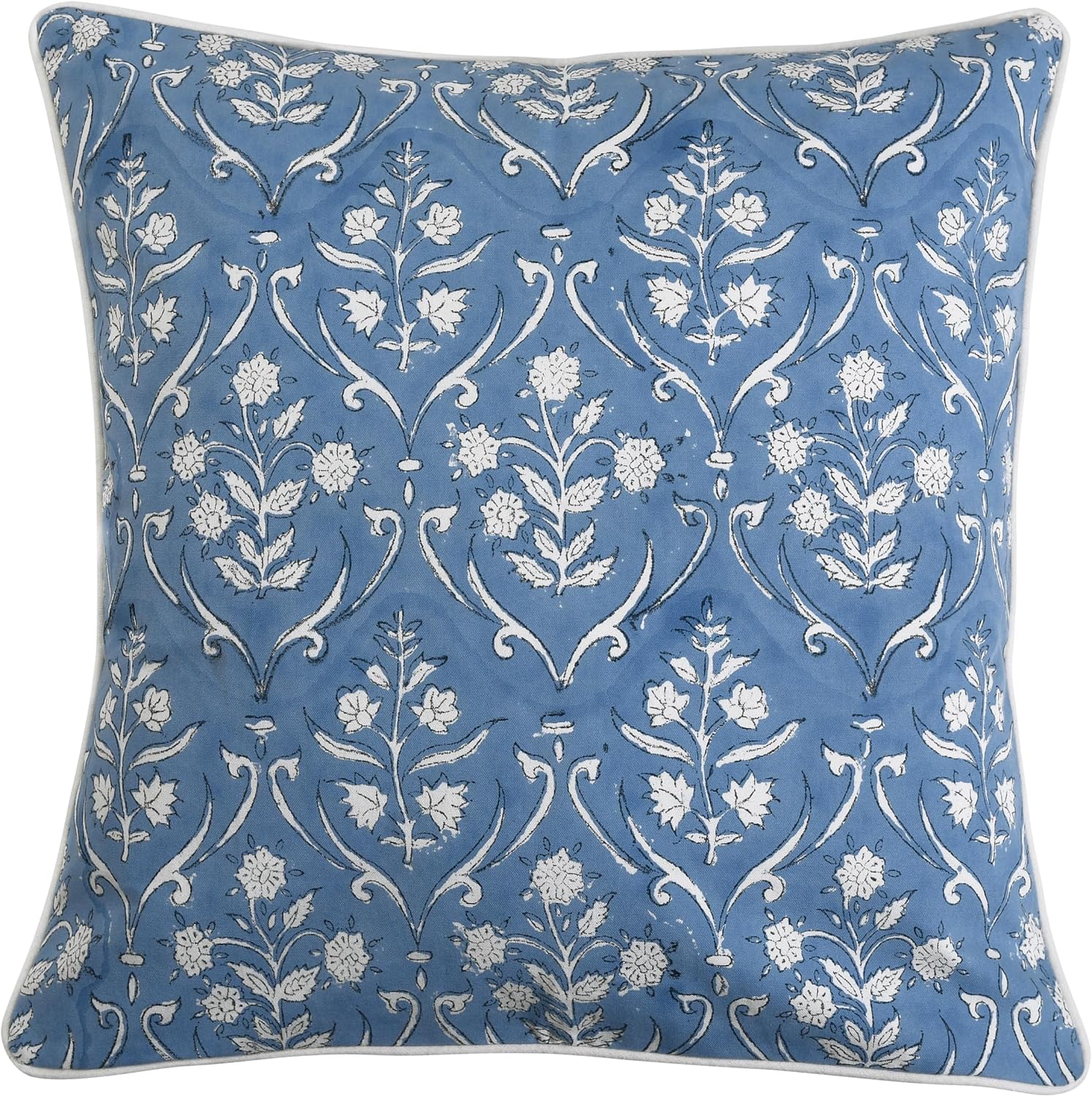 Ridhi Block Print Cornflower Blue Pillow Cover 20" x 20" (Pack of 2) Decorative Couch Pillows for Living Room, Chic Boho Cute Outdoor Pillo…