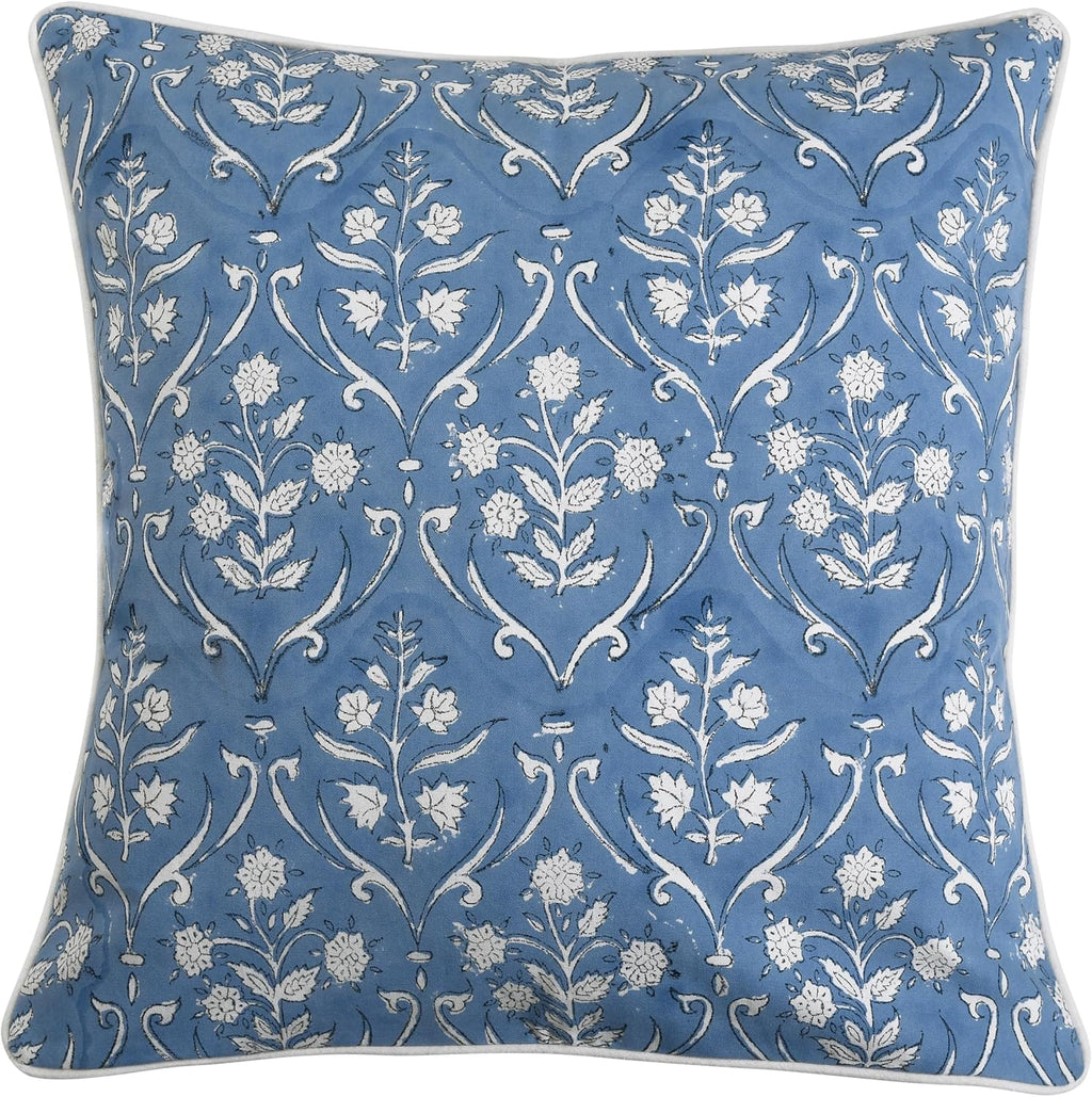 Ridhi Block Print Cornflower Blue Pillow Cover 18" x 18" (Pack of 2) Decorative Couch Pillows for Living Room, Chic Boho Cute Outdoor Pillo…