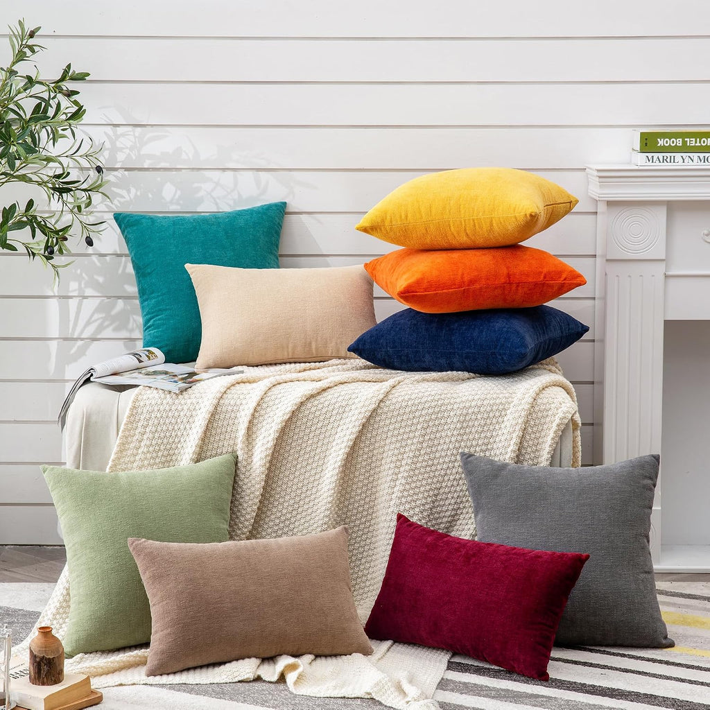 Gawamay Decorative Chenille Throw Pillow Covers 26x26 Inch Pack of 2, Soft Square Couch Pillow Cover for Sofa Cushion Living Room Bedroom S…
