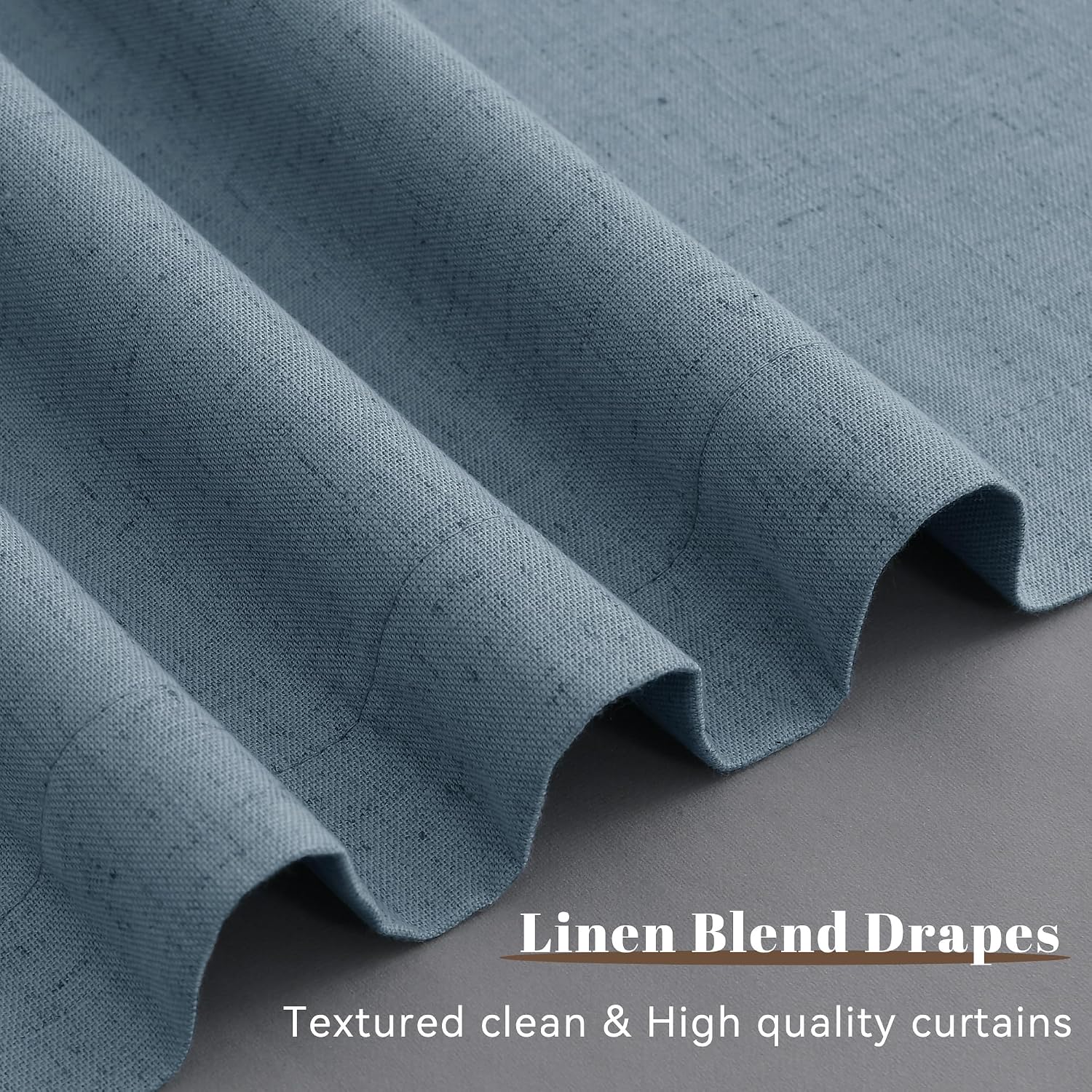 Guken Blue Linen 100% Blackout Curtains 108 Inches Long 2 Panels Set Country Farmhouse Back Tab Hook Belt Black Out Room Darkening Thermal…