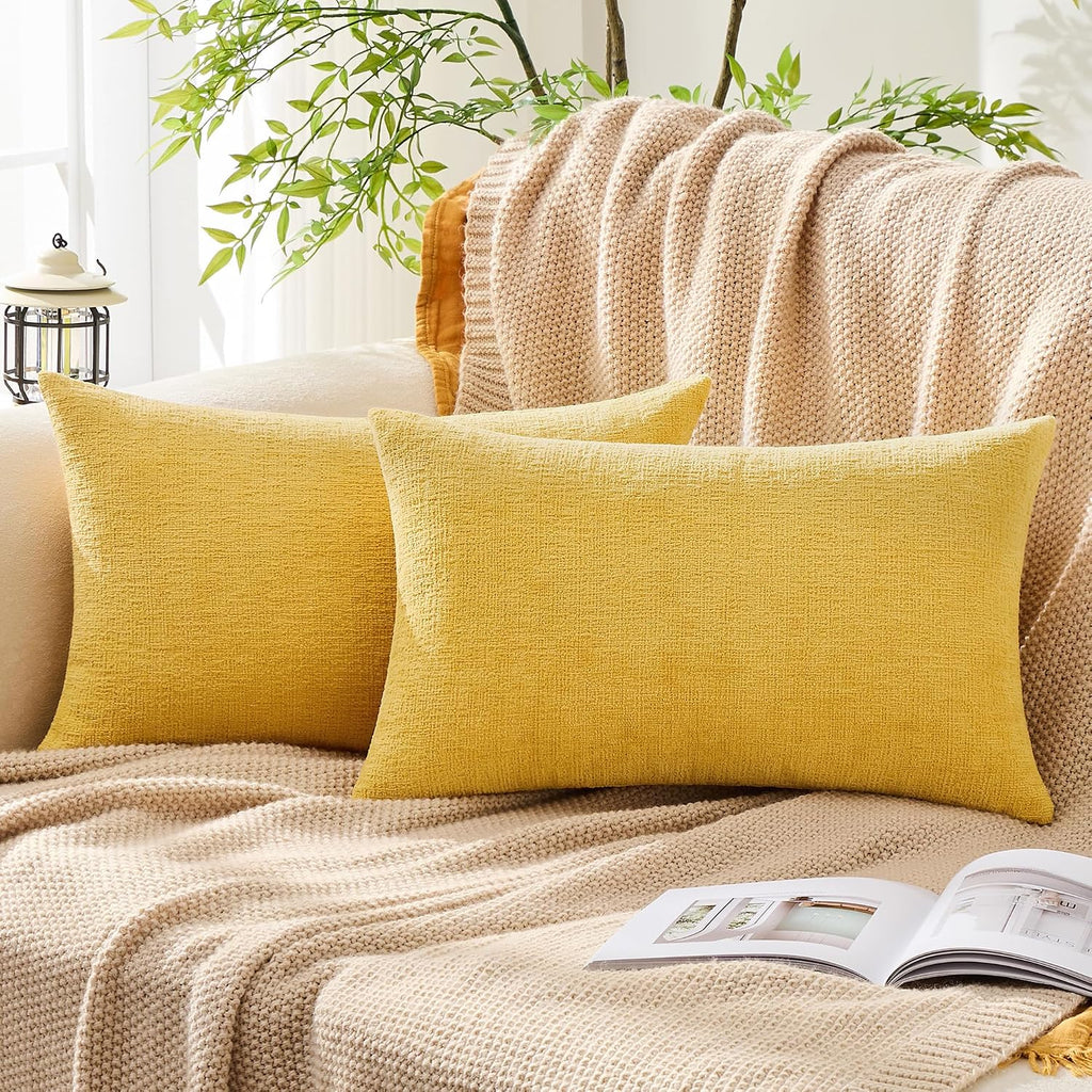 Gawamay Set of 2 Decorative Lumbar Soft Chenille Throw Pillow Covers 12x20 Inch (30x50 CM), Boho Farmhouse Cushion Cases, Couch Pillow Cove…